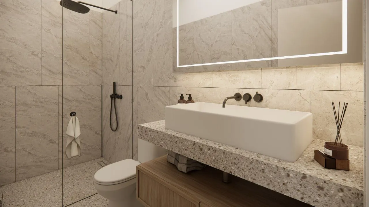 White Residence — ванная комната, рендер интерьера