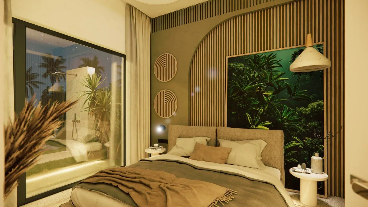 White Residence — спальня апартамента, рендер интерьера