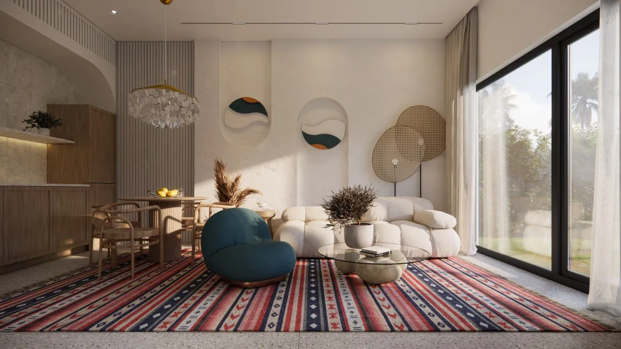 White Residence — гостиная и обеденная зона, рендер интерьера