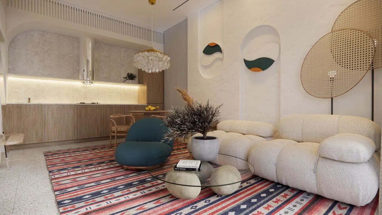 White Residence — гостиная апартамента, рендер интерьера
